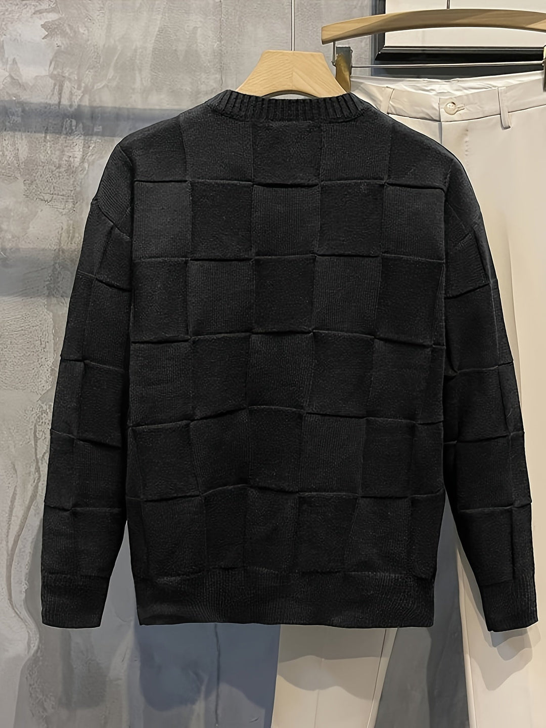 Sullivan Textured Check Crewneck Sweater, view 9 - Elena Harper
