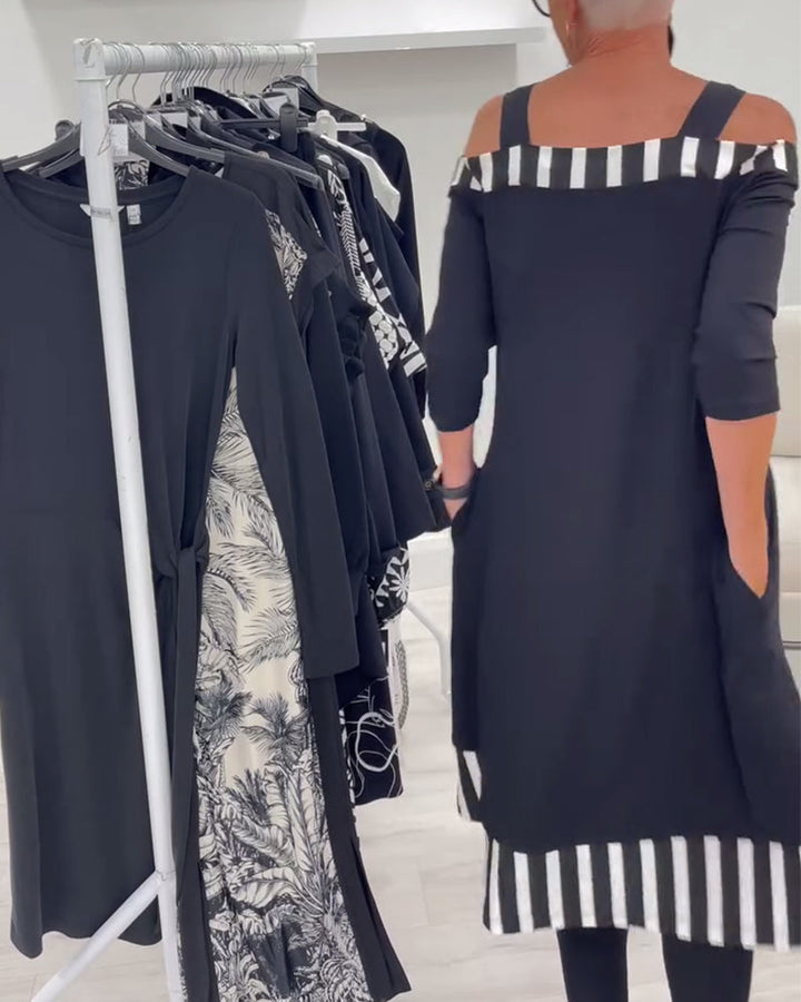 Ayra Elegant Off-Shoulder Dress with Asymmetrical Design, view 4 - Elena Harper