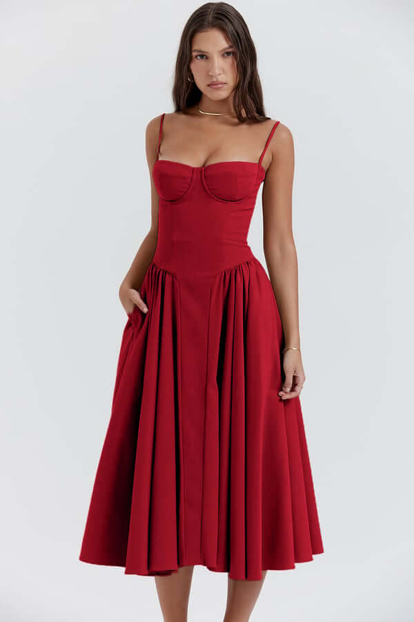 Women's Sleeveless Corset Fit Midi Dress