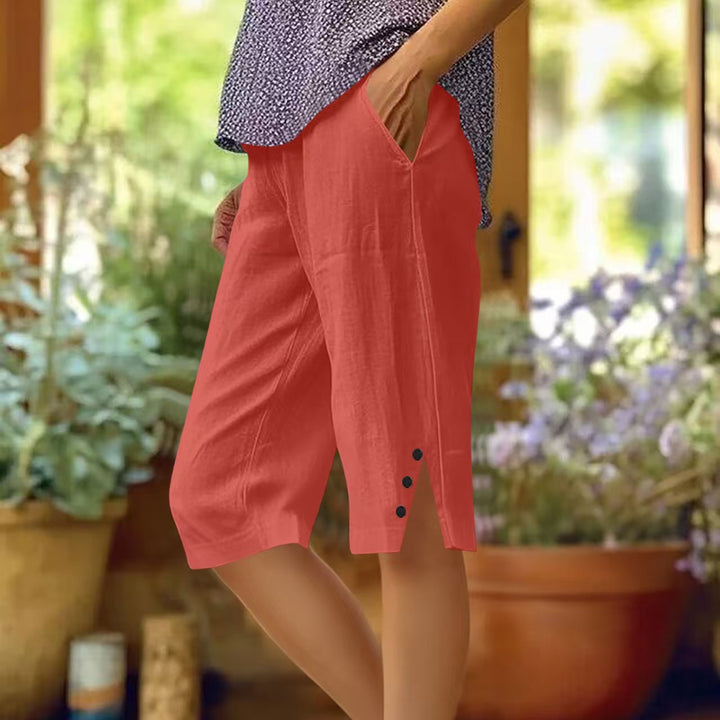 Solid Color Women's Capri Pants with Side Pockets