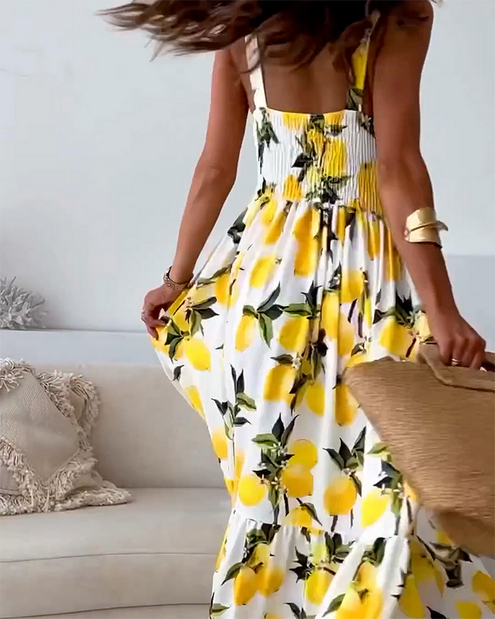 Flower Maxi Dress with Spaghetti Straps and Side Split for Women