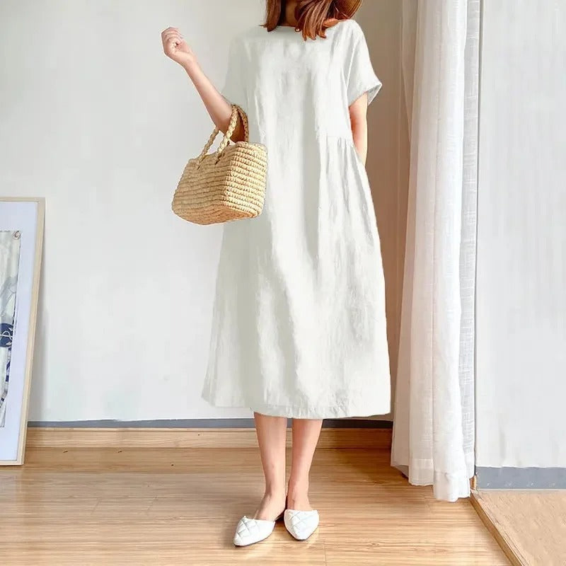 Rosie | Women's Linen Short Sleeve Midi Dress