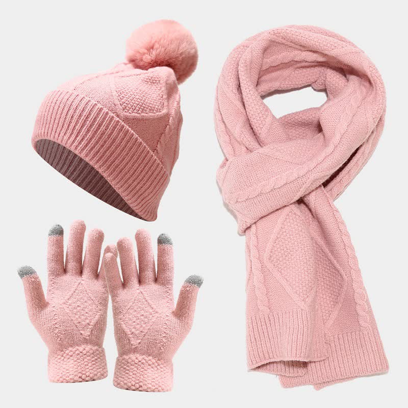 Women's Knitting Set with Hat, Scarf, and Gloves