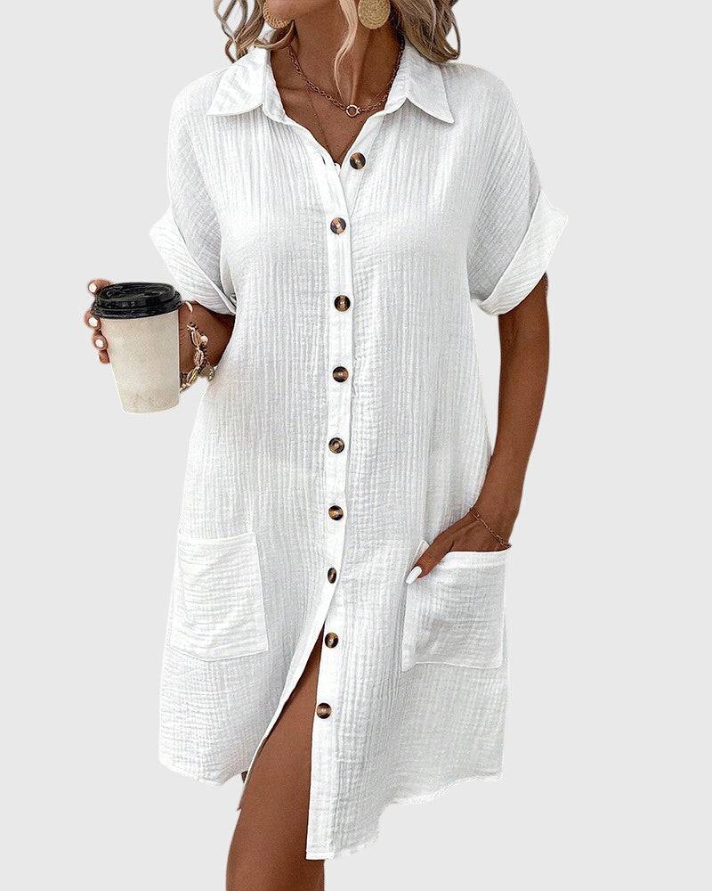 Caroline™ comfortable dress by Emma & Rose Cape Town, featuring a flowy fabric and casual style, shown on a model.