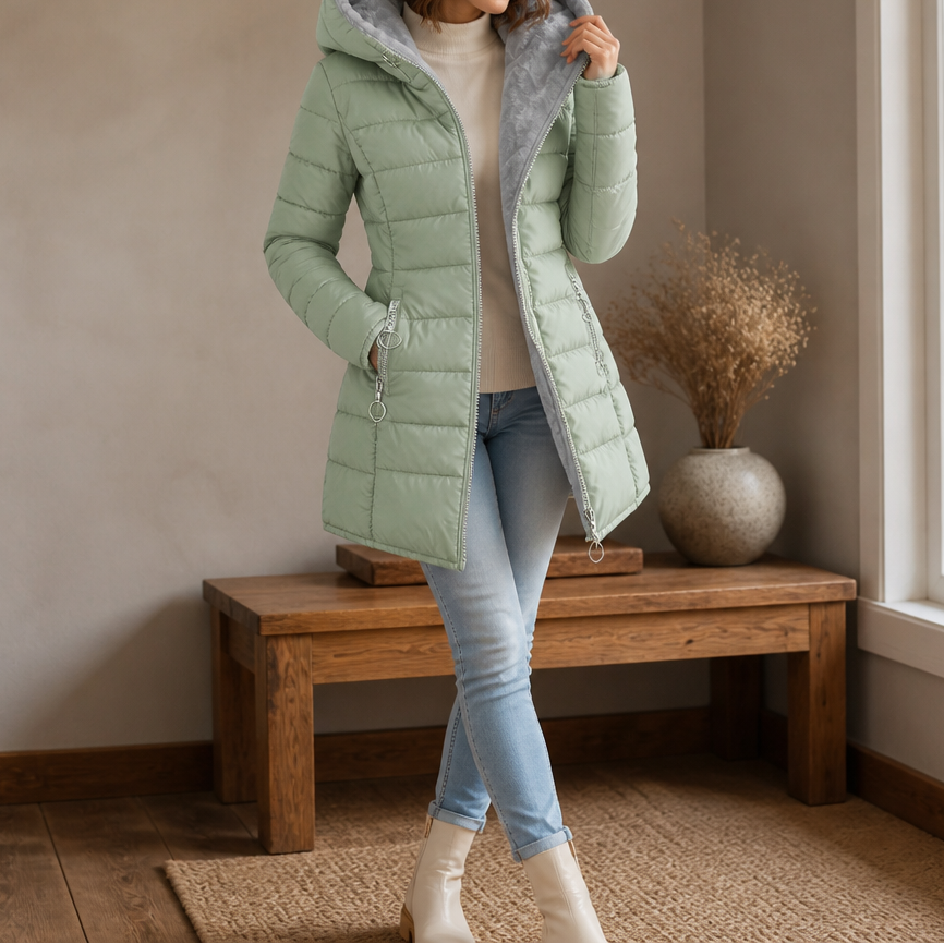 Fiona | Long Puffer Jacket with Hood and Cozy Plush Lining