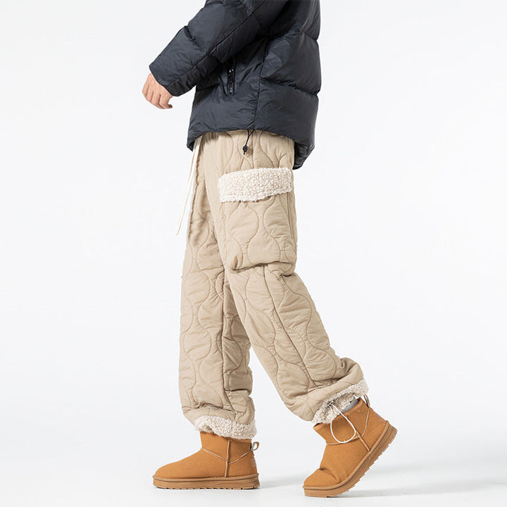 Men's Quilted Ski Pants Thick Straight Cut Winter Pants, view 5 - Elena Harper