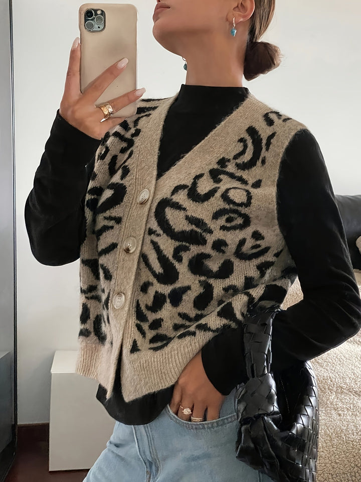 Thea Patterned Button-Front Vest, view 4 - Elena Harper