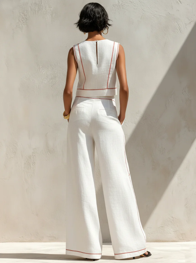 Bianca™ | Elegant White Co-ord Set with Wide Legs