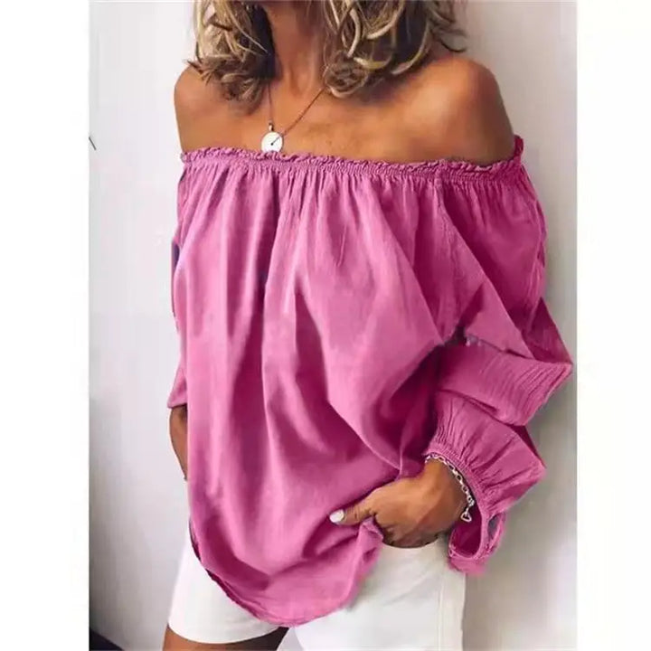 Women's Off Shoulder Blouse with Elegant Balloon Sleeves, view 5 - Elena Harper