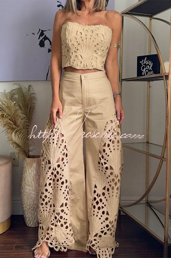 Sienna Embroidered Cut-Out Palazzo Pants Two-Piece Set, view 8 - Elena Harper