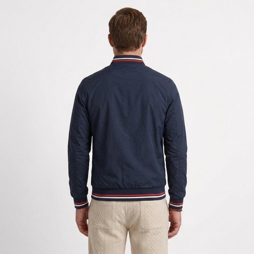 Striped Ribbed Trim Bomber Jacket For Men