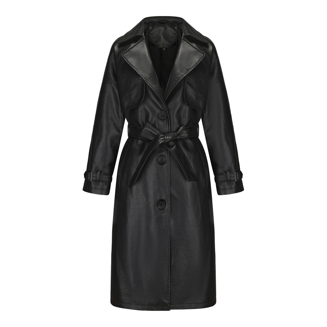 Elegant Premium Long Coat for Women – Belted Coat with Notched Collar and Loose Fit