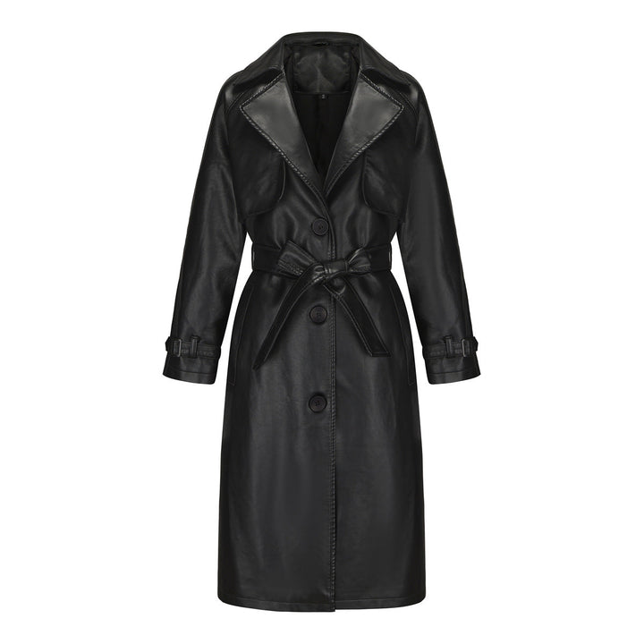 Elegant Premium Long Coat for Women – Belted Coat with Notched Collar and Loose Fit