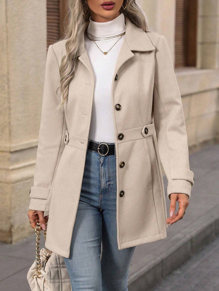 Women's Wool Blend Single-Breasted Coat – Elegant Mid-Length Blazer