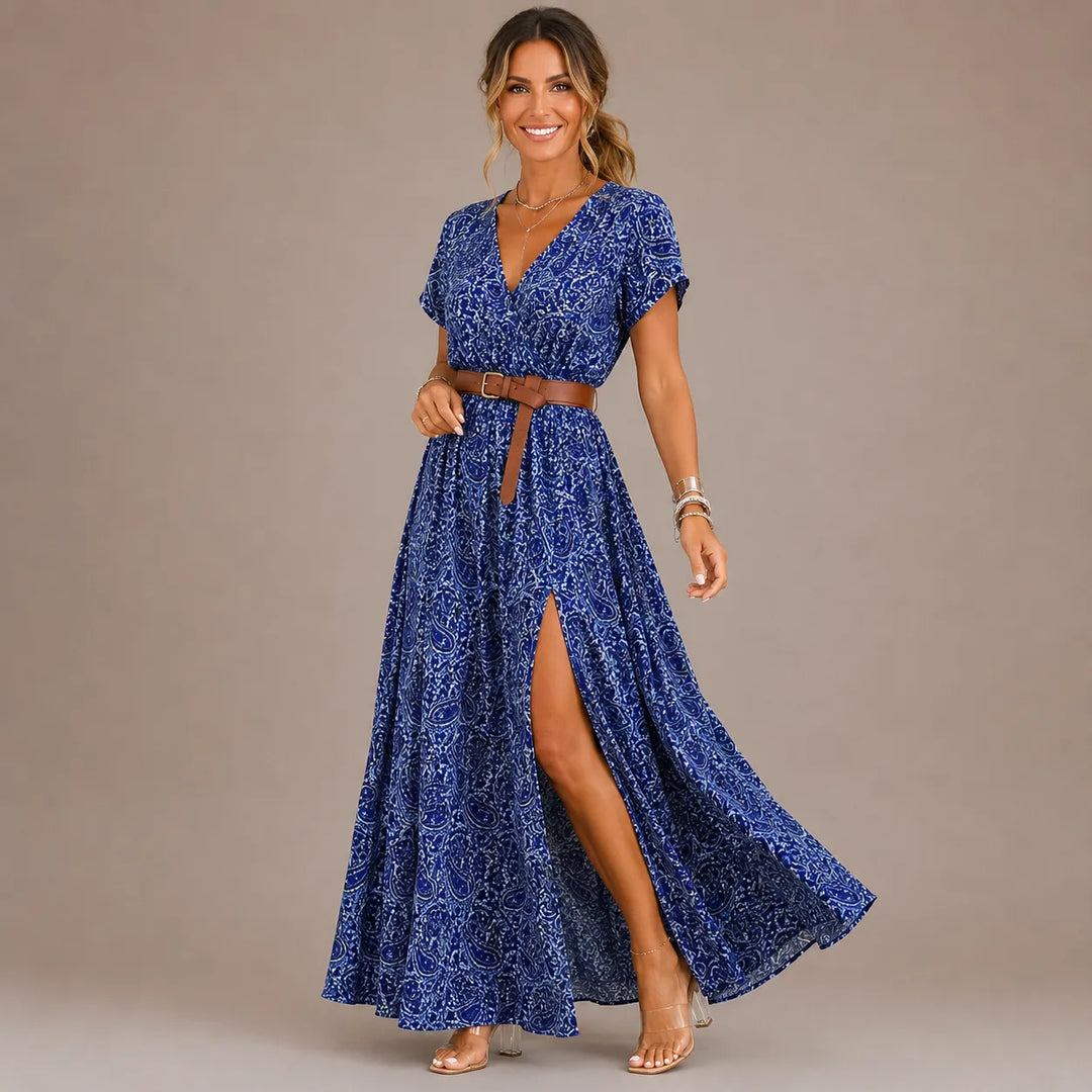 Golissa Boho Maxi Dress with V-Neck and Floral Print, view 3 - Elena Harper
