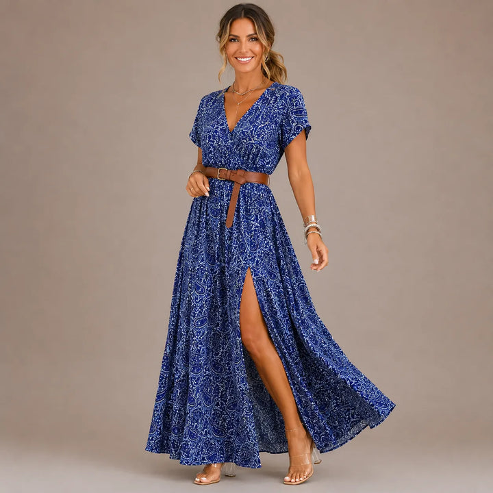 Golissa Boho Maxi Dress with V-Neck and Floral Print, view 3 - Elena Harper