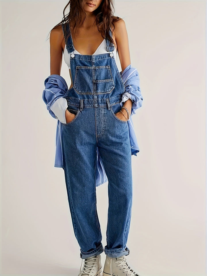 Women's Loose Fit Denim Dungarees Casual & Comfortable Overalls, view 3 - Elena Harper