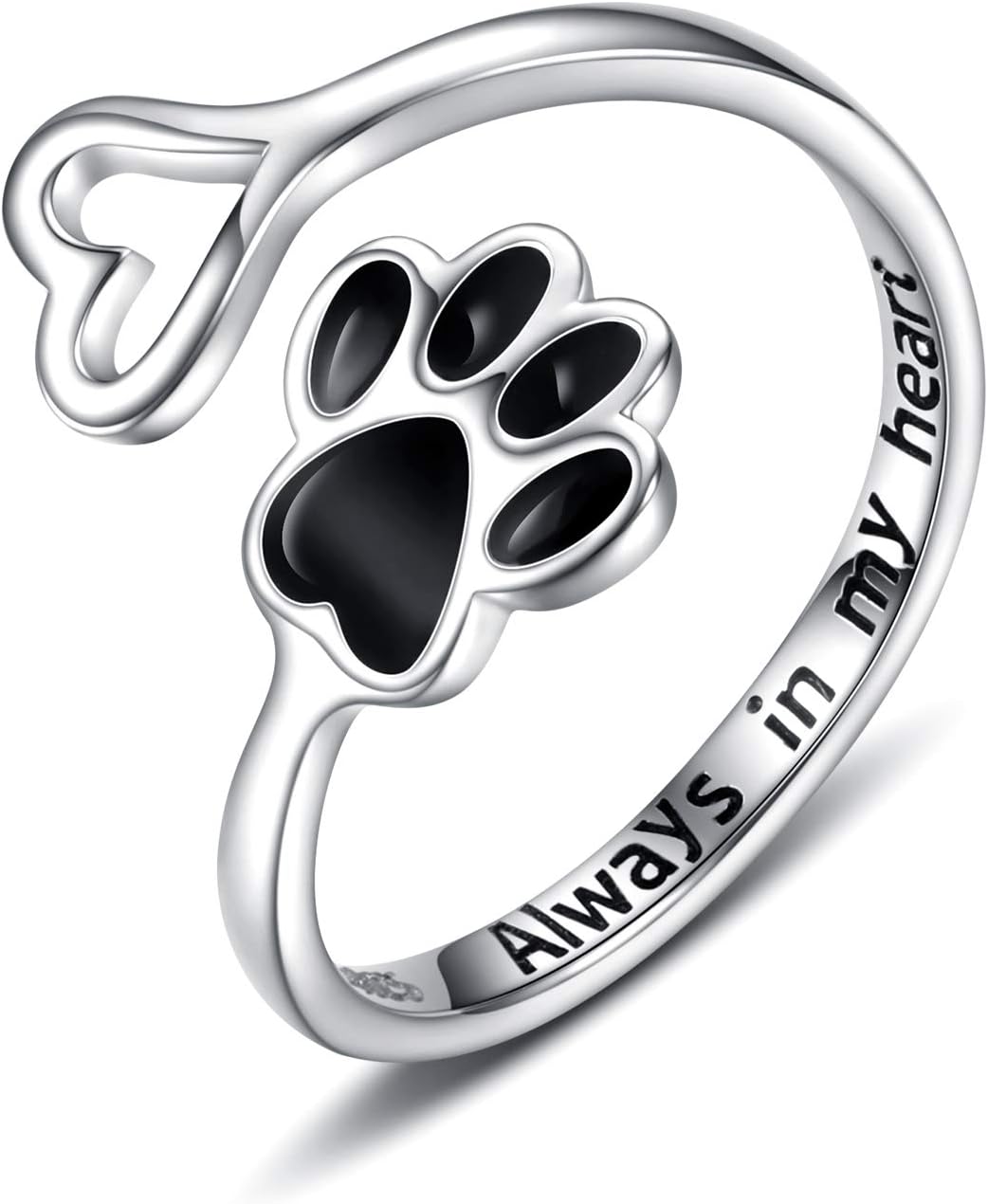 Handmade Paw & Heart Ring – Adjustable Sterling Silver