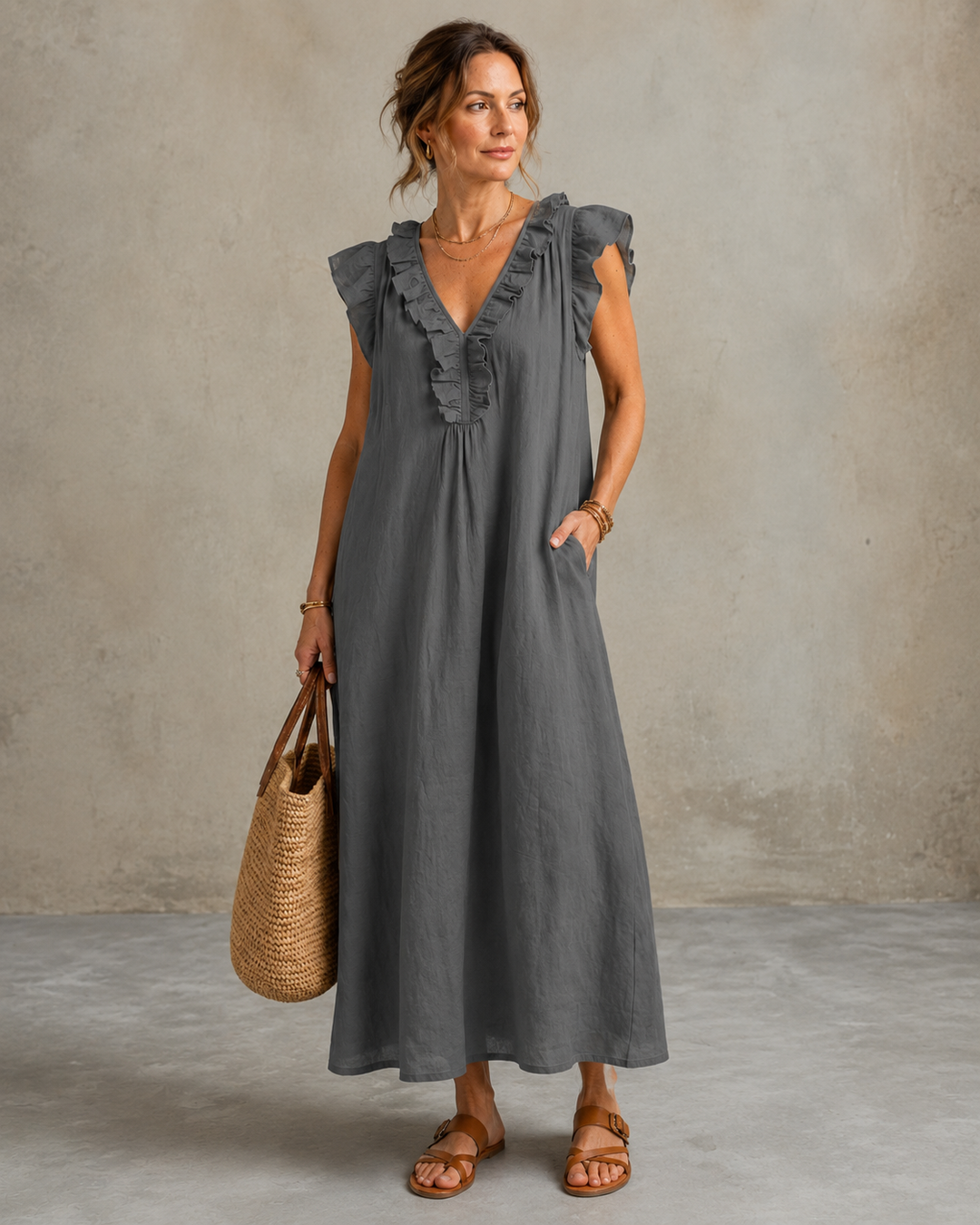 Renata™ | Elegant Belly-Hiding Dress with Ruffles