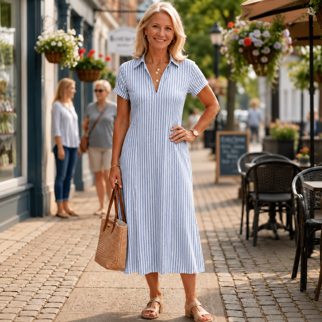 Moira™ | Elegant Midi Dress with Tummy-Camouflaging Design