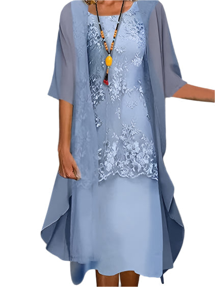 Claudia | Midi dress for women as a wedding guest with transparent sleeves