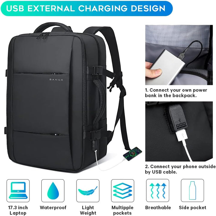 Unisex Expandable Travel Backpack - Waterproof 26-45L with Laptop Sleeve