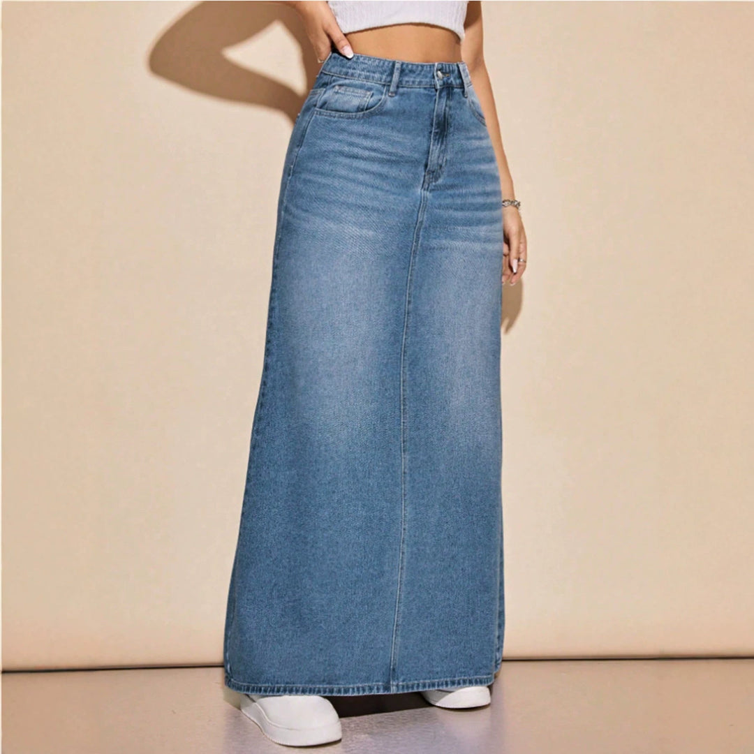 Women's Light Wash Denim Long Skirt - Casual and Versatile