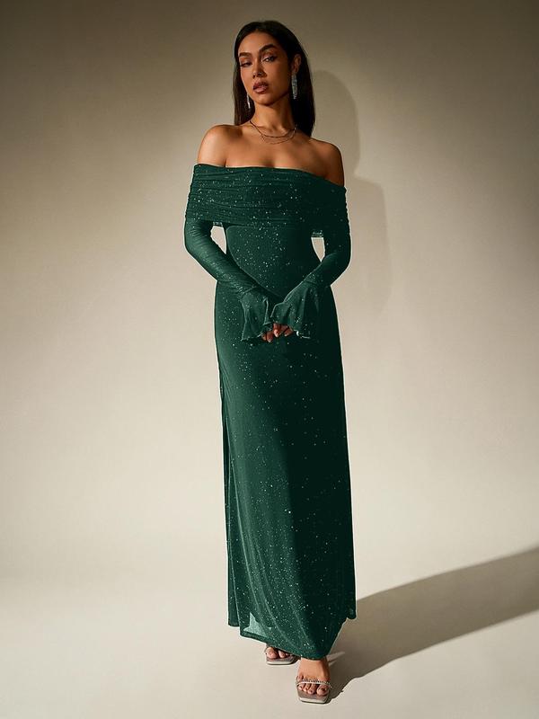 DARCIE Off Shoulder Ruched Sequin Bodycon Evening Gown - Elena Harper
