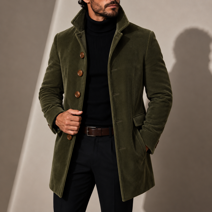 Men's Winter Coat with Stand-Up Collar - Tailored Coat