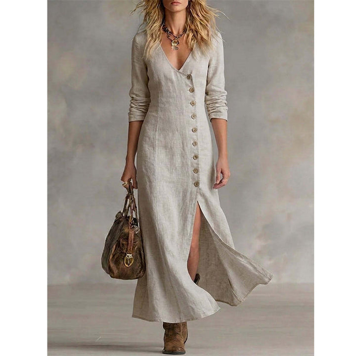 Elegant Vintage Midi Shirt Dress with Long Sleeves