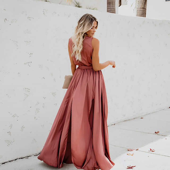 Women's Elegant Maxi Dress with Waist Belt for Special Occasions
