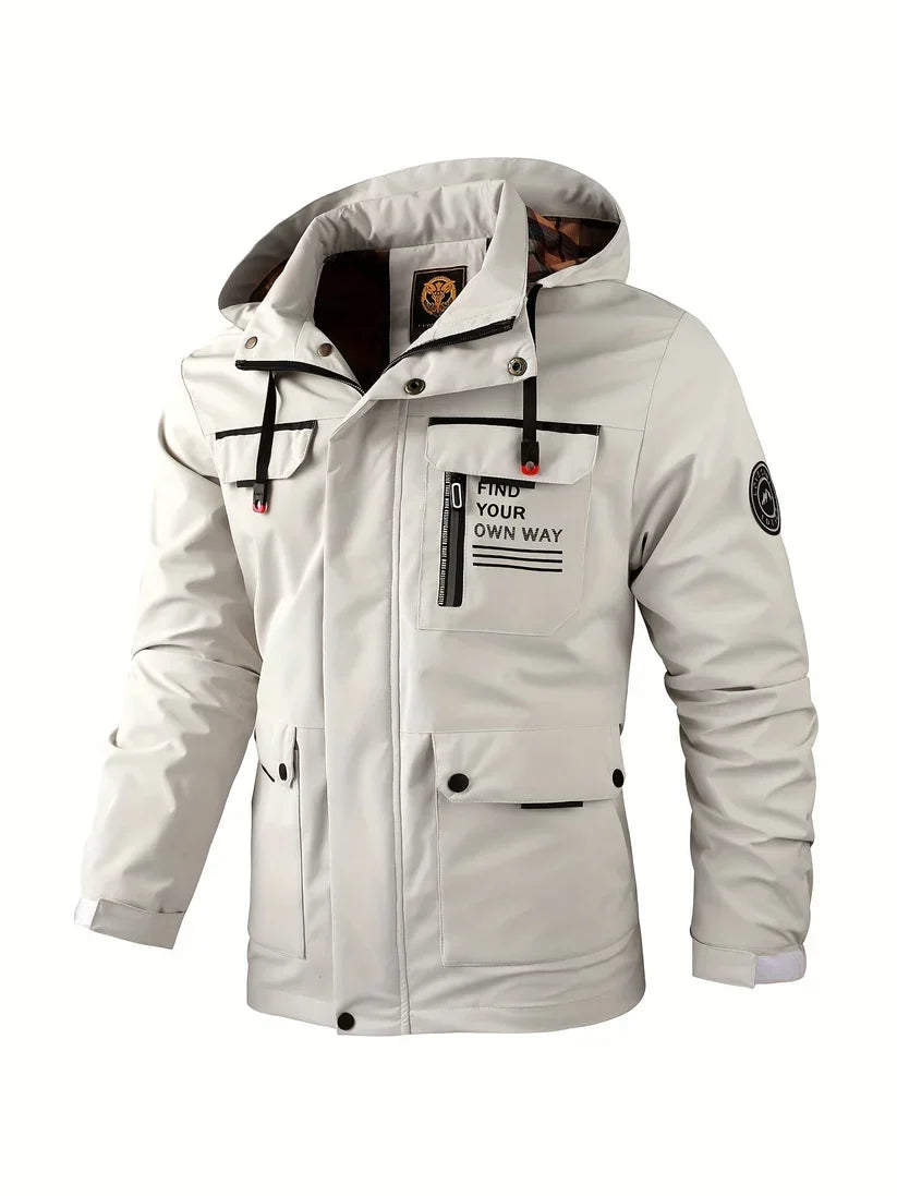 Men's Waterproof Winter Jacket with Hood and Lined Interior