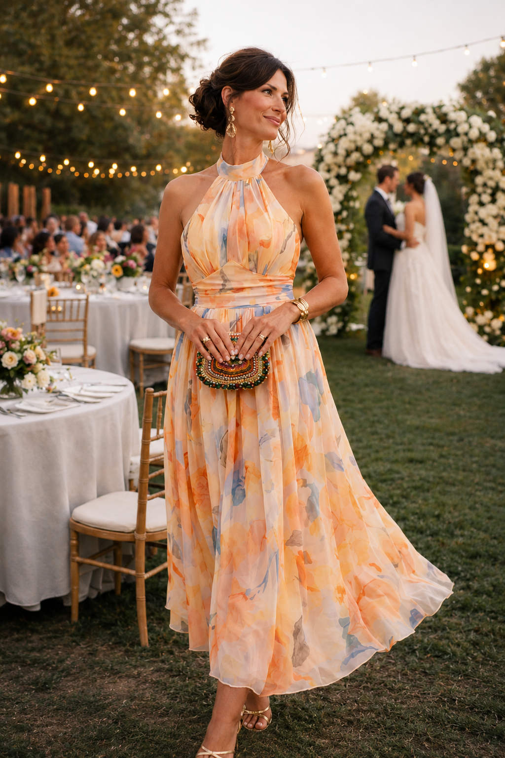 Aurora Belly-Camouflaging Halter Dress with Watercolor Print - Elena Harper