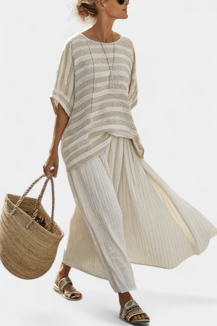 Women's Striped Top & Flowing Pants Two-Piece Set