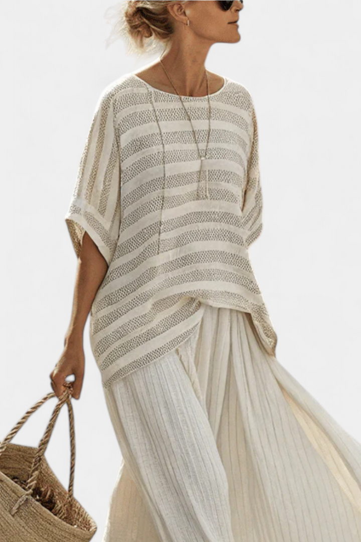 Women's Striped Top & Flowing Pants Two-Piece Set