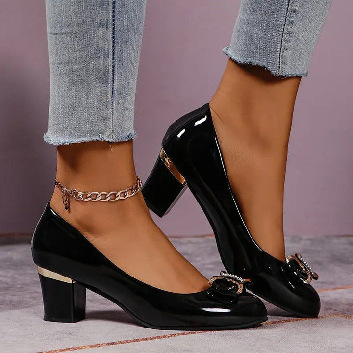 Mathilda Elegant High Heels with Crystals and Delicate Bow, view 7 - Elena Harper