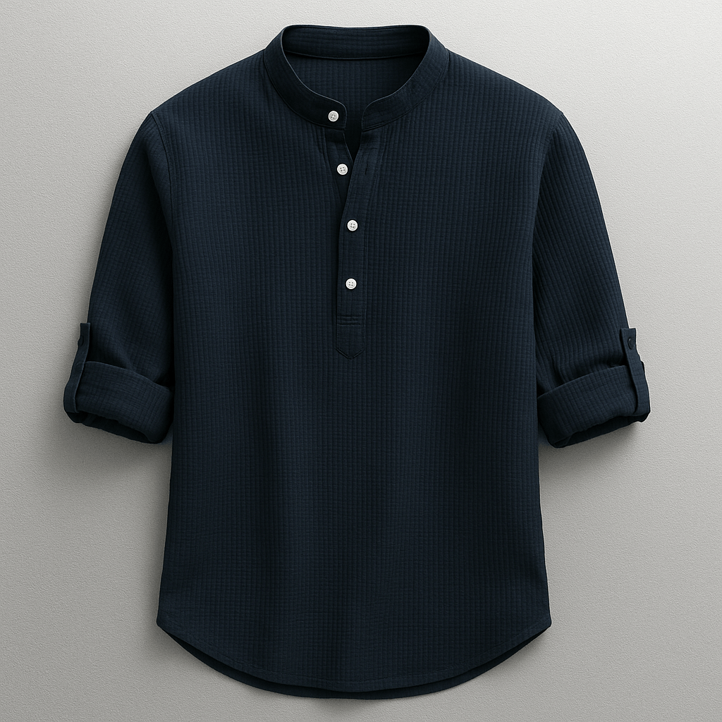 Karla™ Hudson Henley Top by Emma & Rose Cape Town, featuring a casual fit, long sleeves, and buttoned neckline in soft fabric.