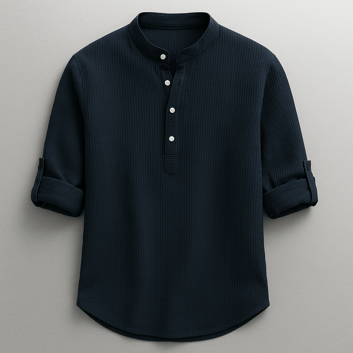 Karla™ Hudson Henley Top by Emma & Rose Cape Town, featuring a casual fit, long sleeves, and buttoned neckline in soft fabric.