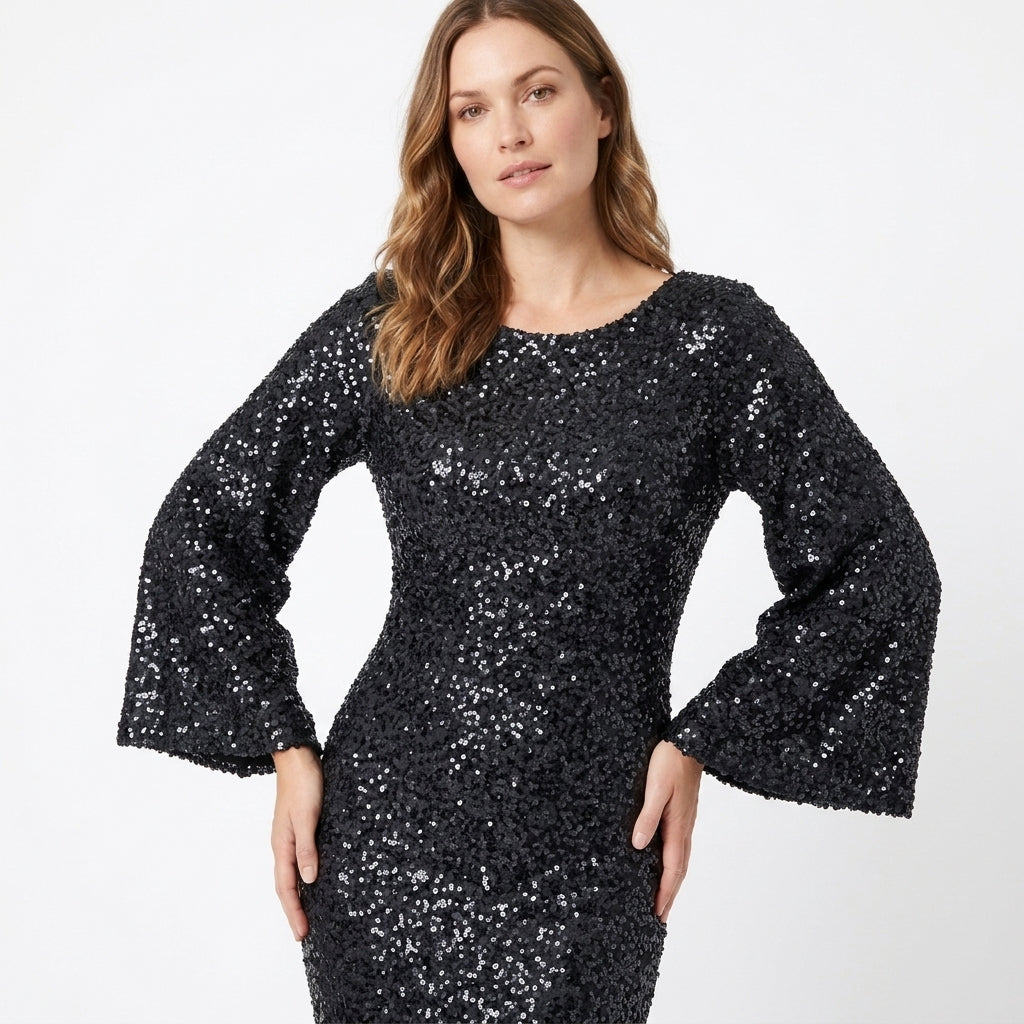 Black Sequin Mermaid Maxi Dress