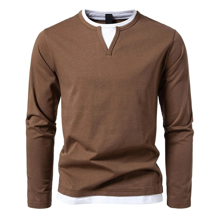 Men's Long Sleeve Polo with Round Neck and Layered Effect Essential Casual and Stylish, view 4 - Elena Harper