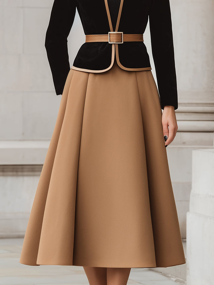 Blazer Midi Skirt Set Two Tone Trim Elegant Co Ord Outfit