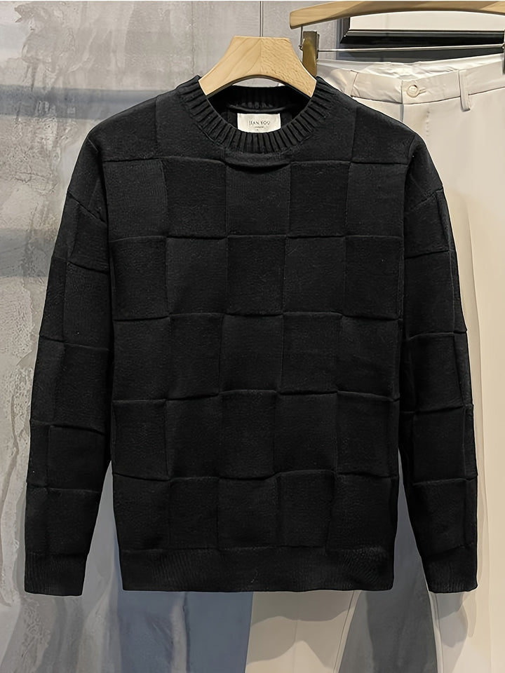 Sullivan Textured Check Crewneck Sweater, view 8 - Elena Harper