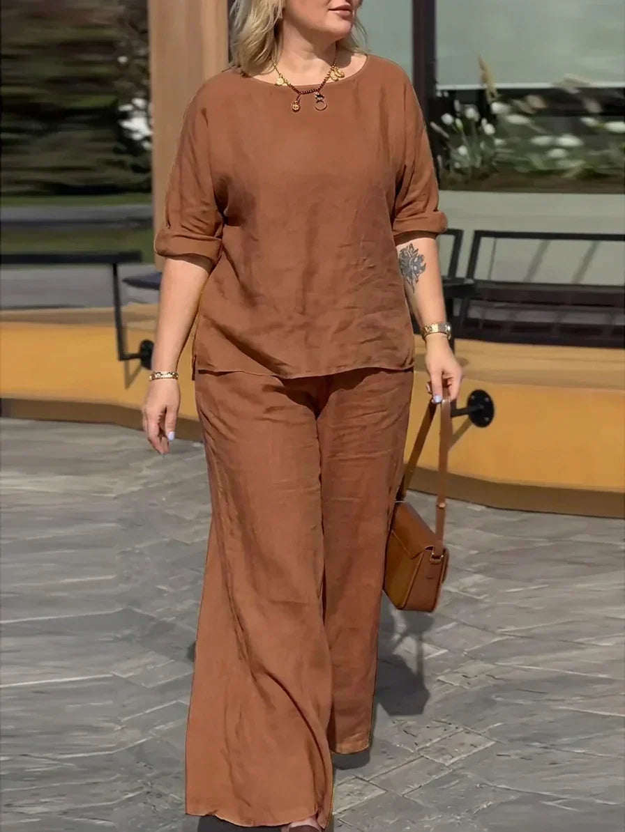 Pernille - Women Round Neck Long Sleeve Trousers Set