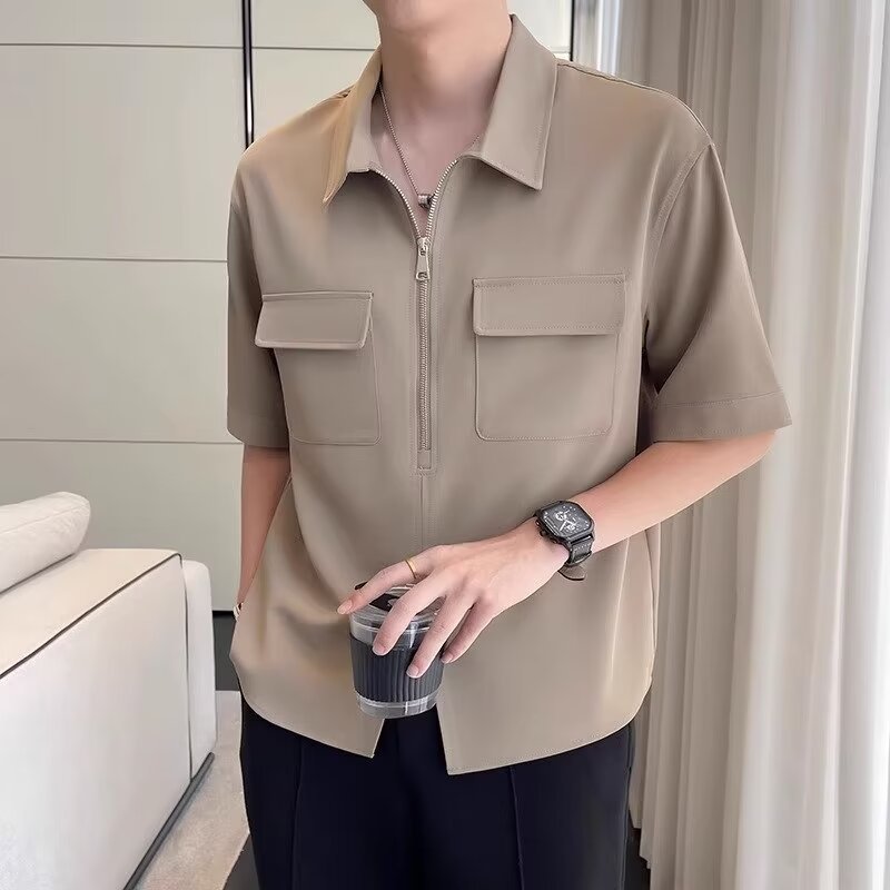 Men's Zip Up Casual Shirt - Short Sleeve Everyday Top