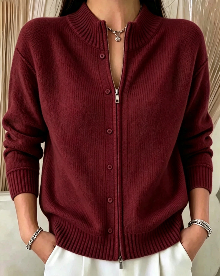 Women's Zip Sweater with Round Neck Soft and Practical - Elena Harper