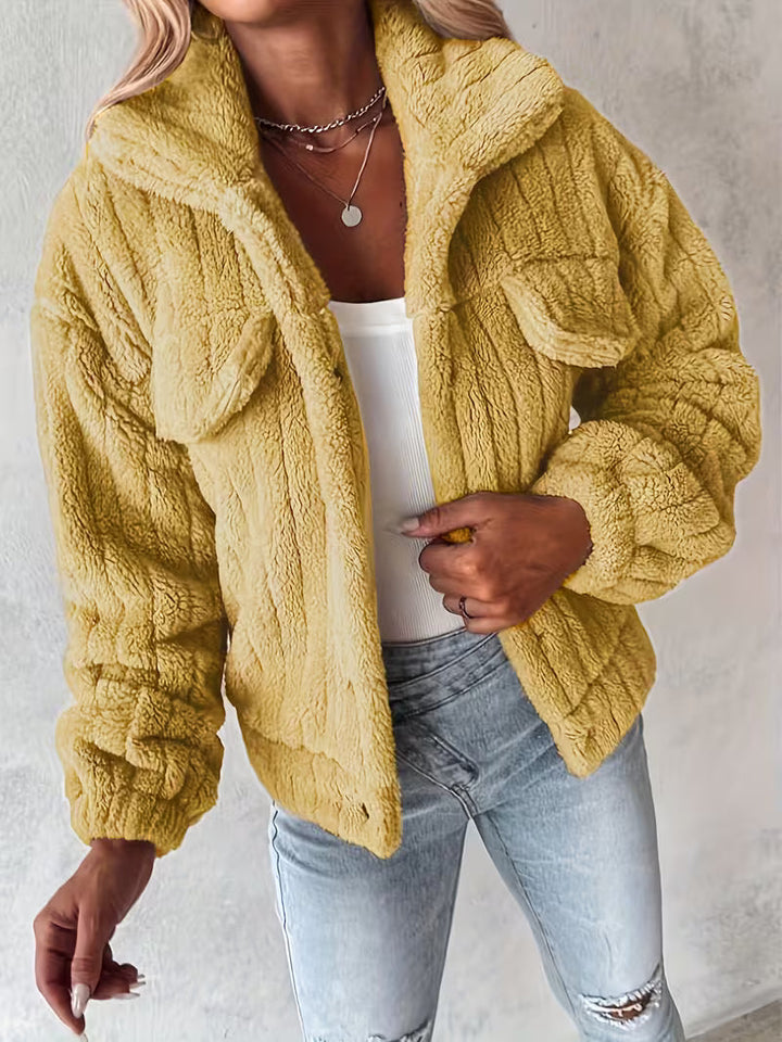 Libila Faux Fur Jacket with Pockets, view 7 - Elena Harper