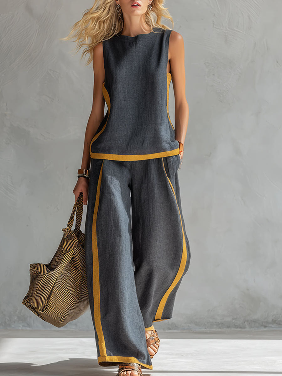 Lunara Stylish Linen Outfit with Wide Pants - Elena Harper