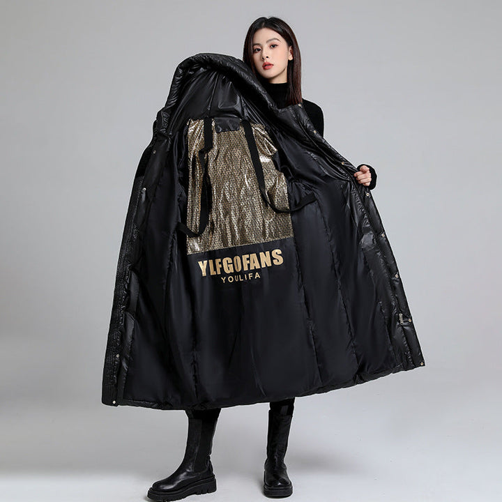 Long Quilted Effect Jacket for Women - Eryndel
