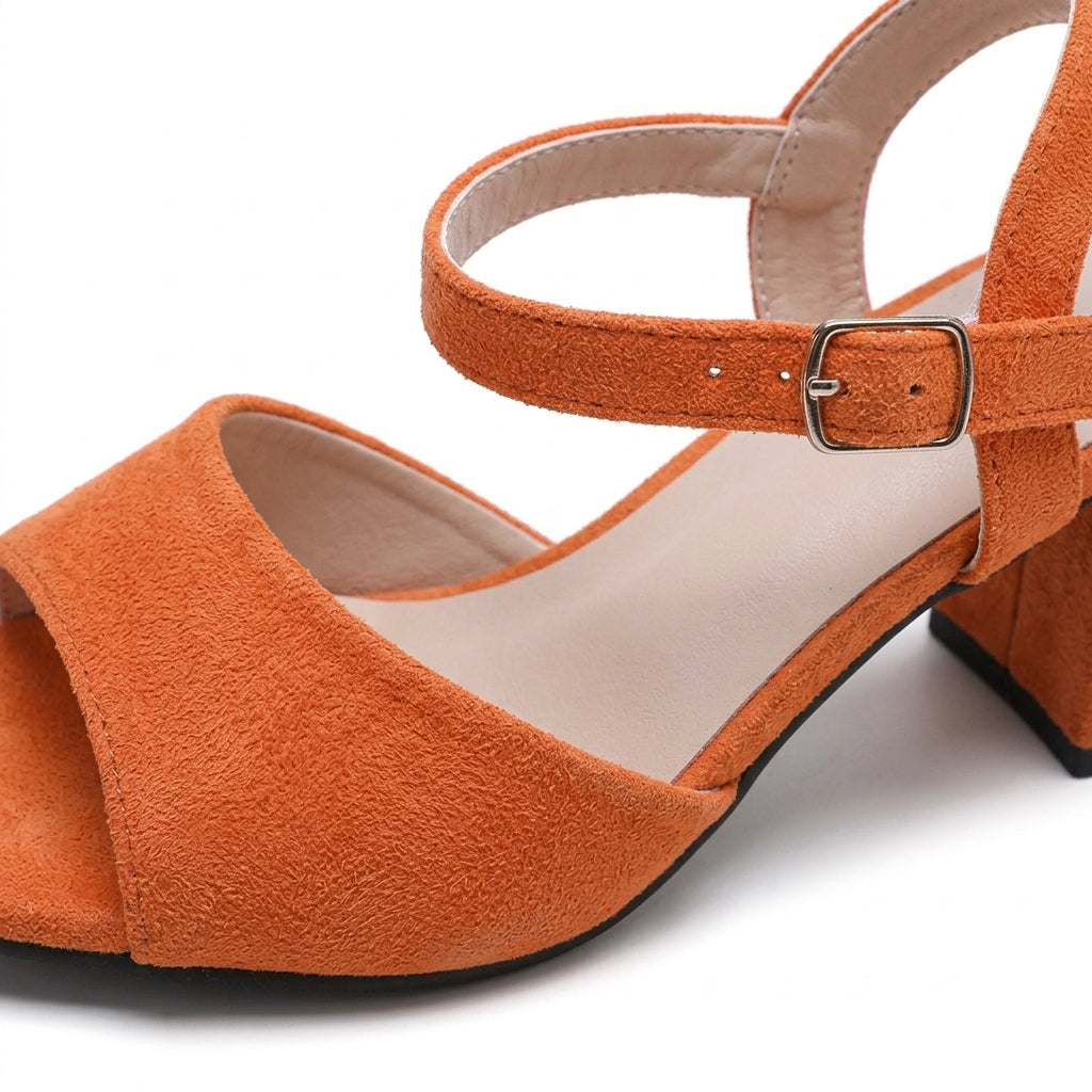 Orange Block Heel Sandals Wedding Guest Occasion Outfit