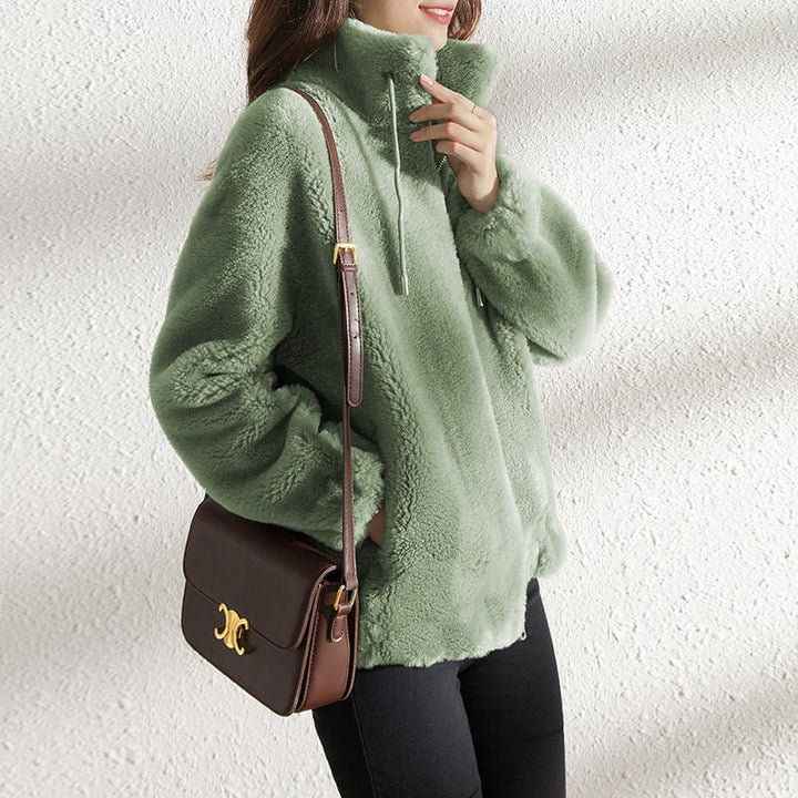 Reversible quilted fleece jacket with high collar – Warm and comfortable